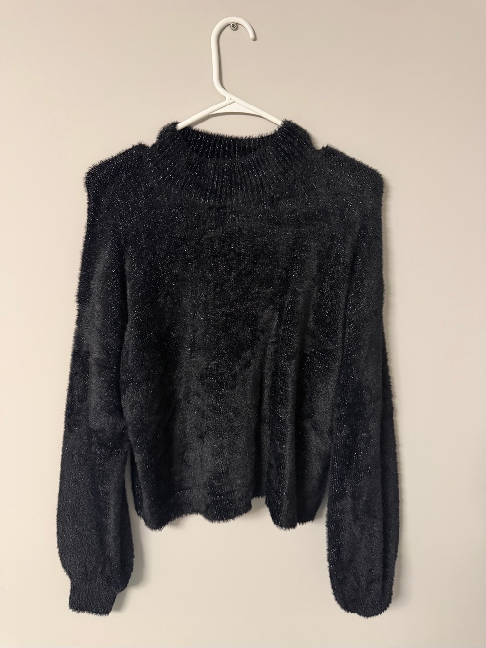 Black Fuzzy Mock Neck Sweater - Women